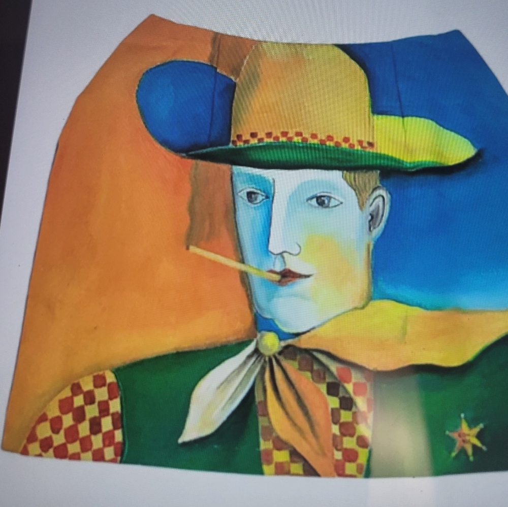 One of a kind handpainted cowboy on skirt